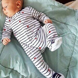 Little Me - NWOT - Blue and White Nautical Footie One Piece